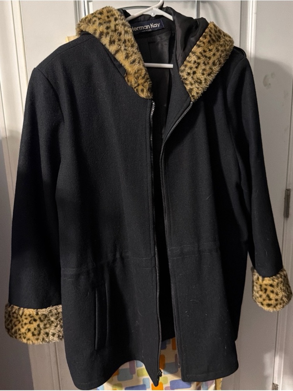 Leopard Trim Black Jacket by Herman Kay